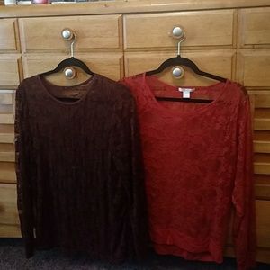 Women's Two lace blouse's. Brown and Rust.